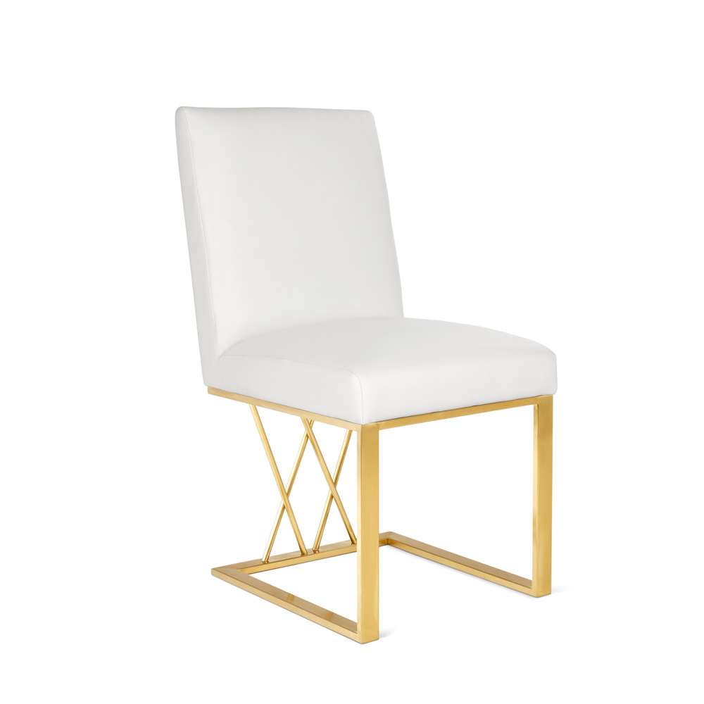 Martini Gold Dining Chair: White Leatherette 